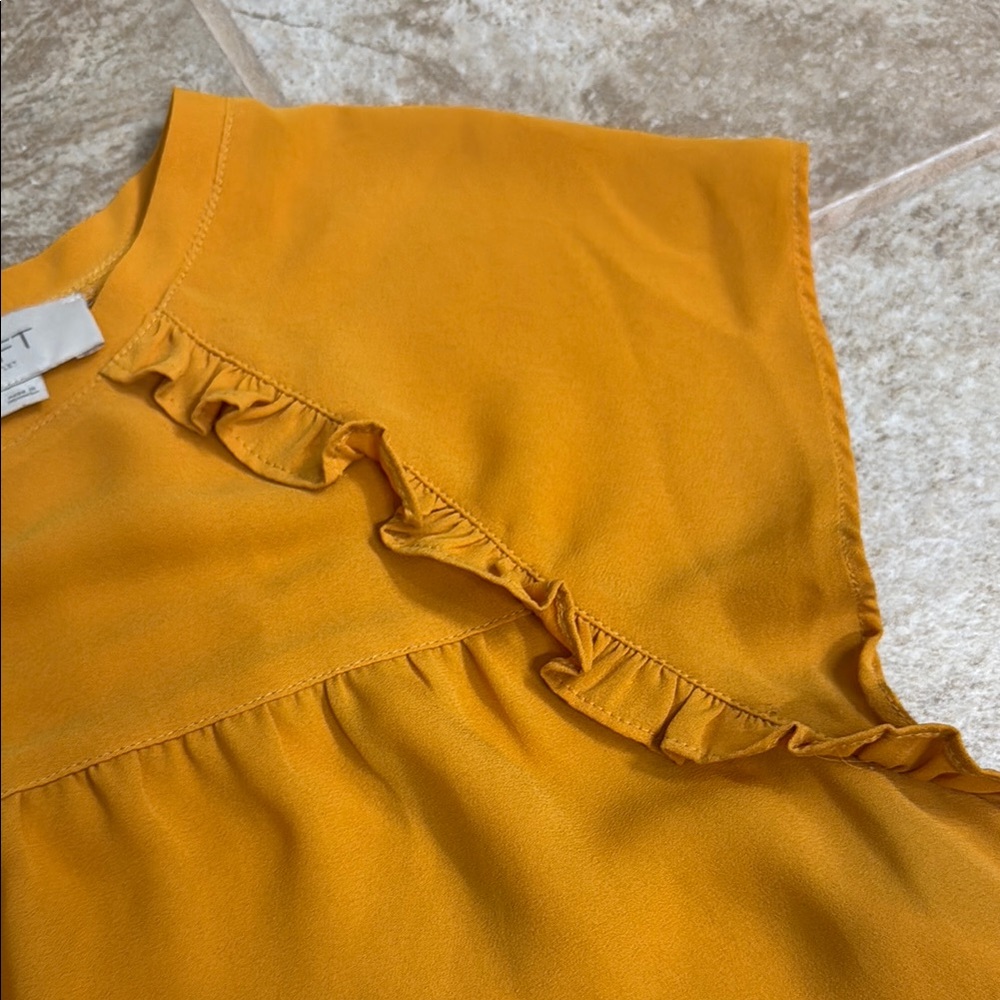 LOFT Golden Ruffle Sleeve Top - Picture 3 of 4